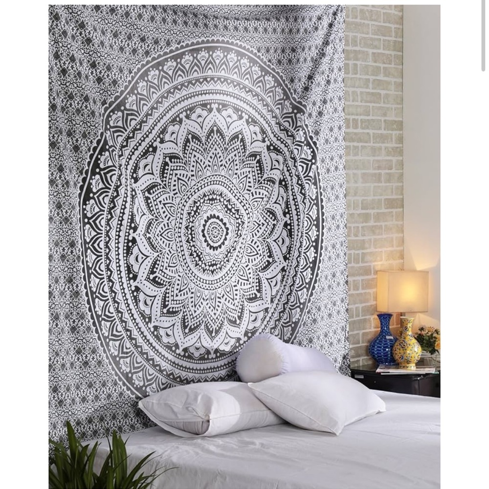 Mandala Tapestry Wall Hanging in Black and White